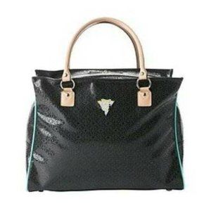 Guess Tote Travel Bag Luggage Black Purse Lambent Shopper Fx Leather Slip Strap
